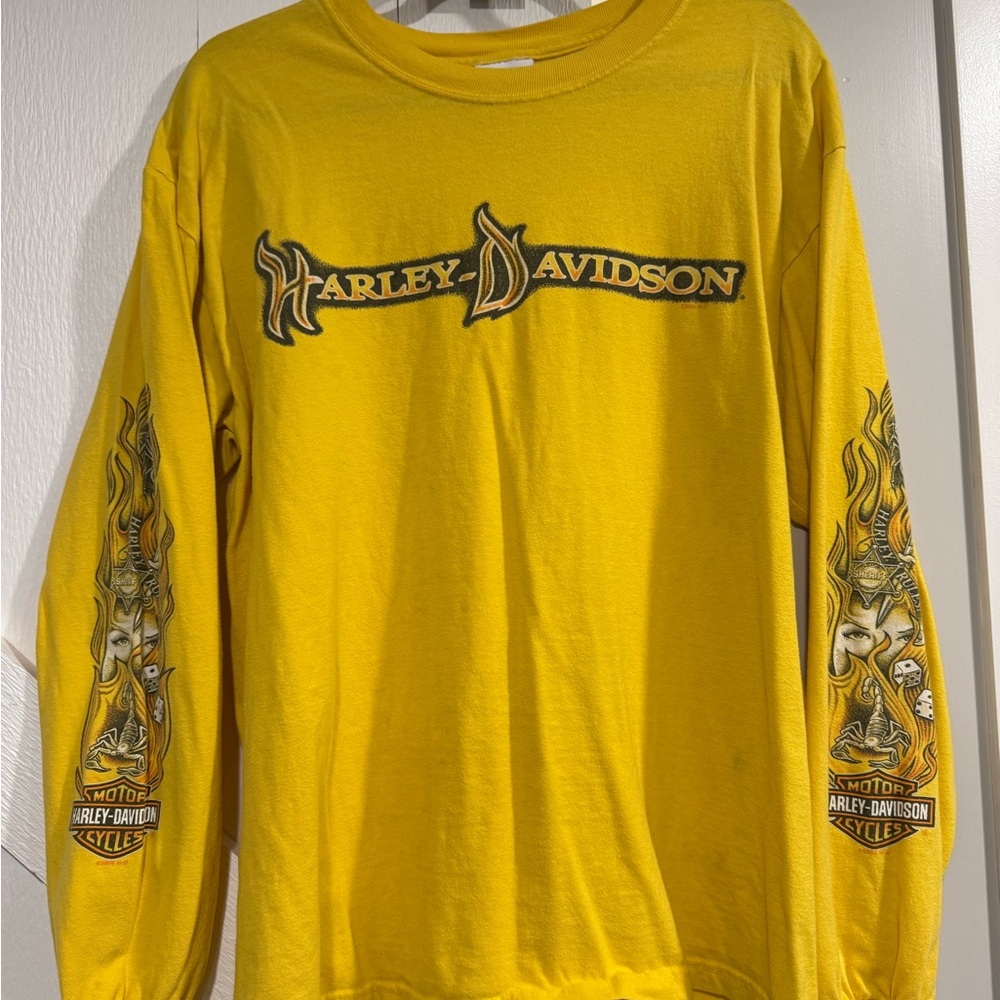 Vintage Harley-Davidson Men's Vibrant Yellow Long Sleeve Shirt